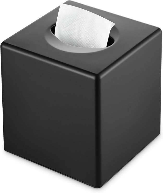 Y-in Hand Tissue Box Cover, Modern Decorative Square Facial Storage Tissue Box Holder, Home Accessories for Bathroom Vanity Countertops, Dressers, Night Stand, Parlors and Office - Matte Black
