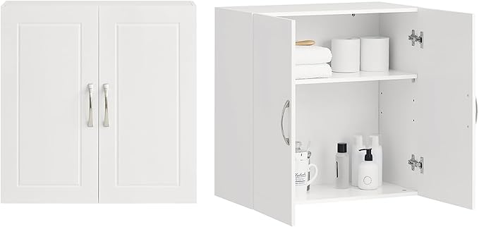 Haotian Wall Cabinet Laundry Room, Medicine Cabinet for Bathroom Kitchen Garage, Wall Storage Cabinet with Adjustable Shelf, White FRG231-W | Over the Toilet Storage Cabinet, Floating Wall Storage Medicine Cabinet With Customizable Shelf, FRG231-W