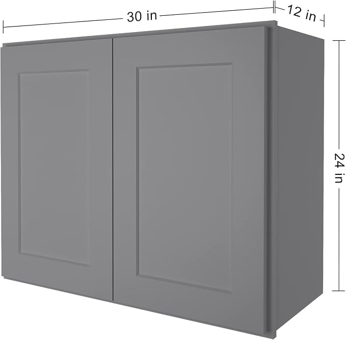 ROOMTEC Wood Wall-Mounted Cabinet,Bathroom Medicine Cabinet with Adjustable Shelf and 2 Soft-Close Doors,Laundry Storage Cabinet for Bathroom,Kitchen,Living Room 12" D*30" W*24" H,Shaker Grey