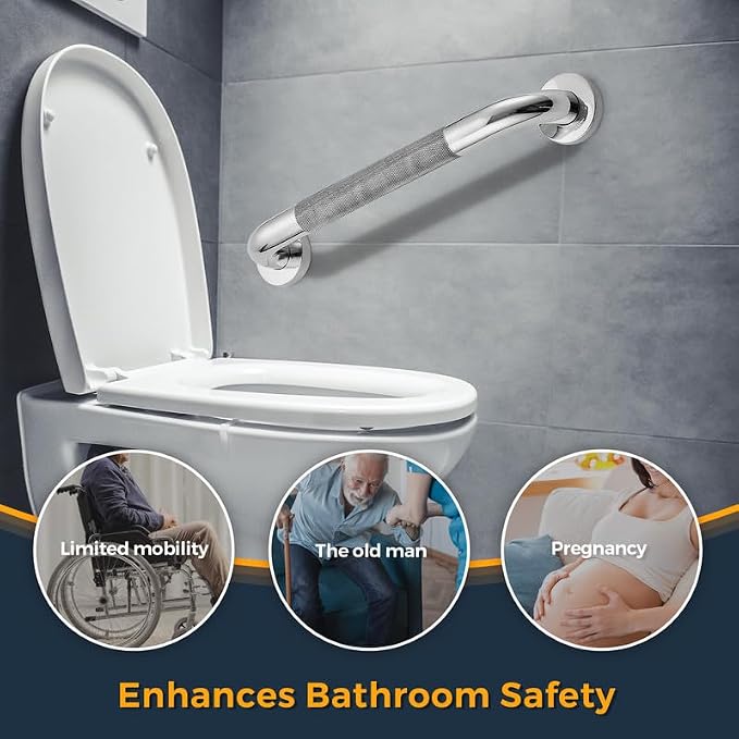 Grab Bars for Shower, 32 Inch Shower Handle, 2 Pack, Polished Nickel | Grab Bars for Bathroom, Stainless Steel, Anti-Slip Textured Grip, 1-Inch Diameter, Wall-Mounted Safety Support for Seniors