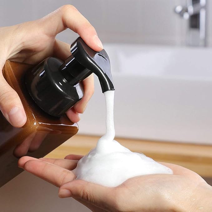 UUJOLY Foaming Soap Dispenser, 450ml (15oz) Refillable Pump Bottle Plastic for Liquid Soap, Shampoo, Body Wash (2 Pcs) (Amber) | Hand Dispenser for Liquid Soap, Shampoo & Body Wash – Saves Soap with Rich Foam, Reusable, Easy to Refill, BPA-Free
