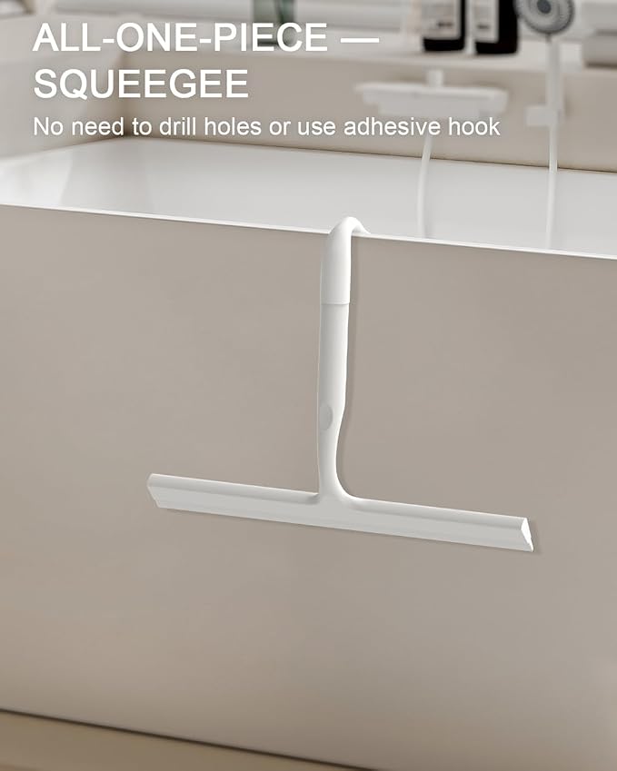 Shower Squeegee for Shower Glass Doors, 10 in Bathroom Squeegee with Hook | Muilt-Purpose Glass Squeegee for Tile, Shower Walls, Window, Car Cleaning, Streak-Free, No-Squeak, Ergonomic Hanging Squeegee