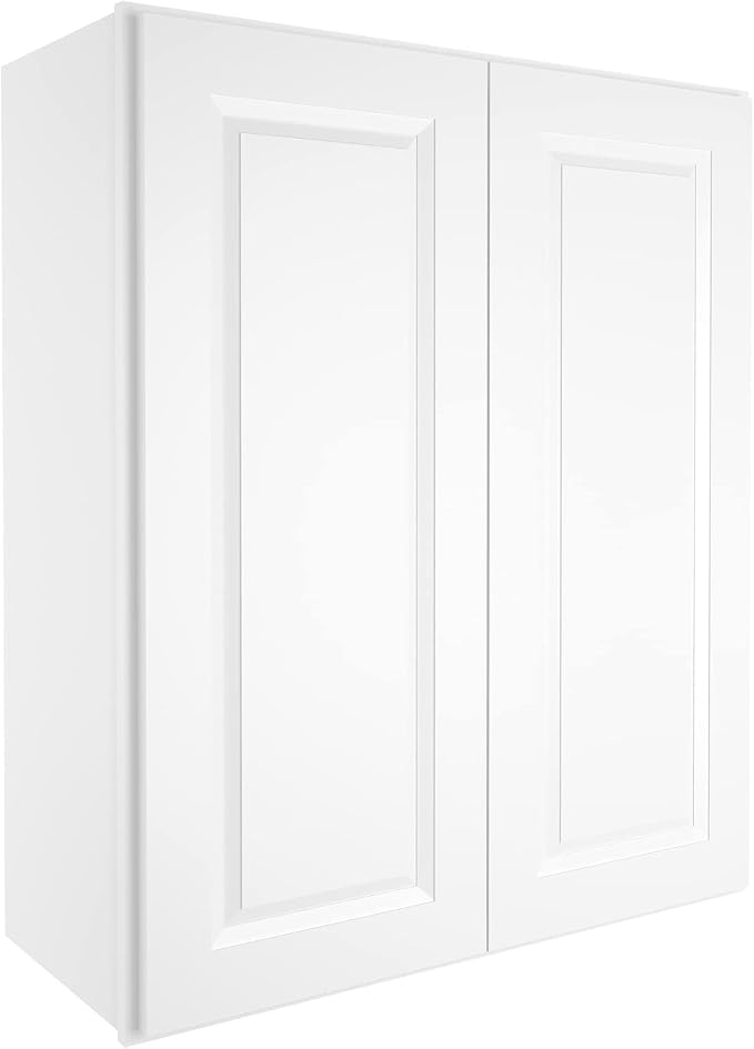 ROOMTEC Wood Wall-Mounted Cabinet,Bathroom Medicine Cabinet with Adjustable Shelves and 2 Soft-Close Doors,Laundry Storage Cabinet for Bathroom,Kitchen,Living Room 12" D*30" W*36" H,Traditional White