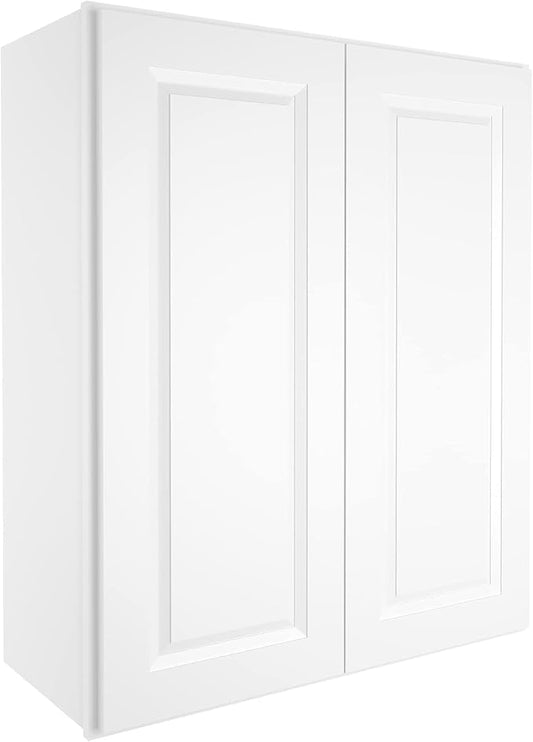 ROOMTEC Wood Wall-Mounted Cabinet,Bathroom Medicine Cabinet with Adjustable Shelves and 2 Soft-Close Doors,Laundry Storage Cabinet for Bathroom,Kitchen,Living Room 12" D*30" W*36" H,Traditional White