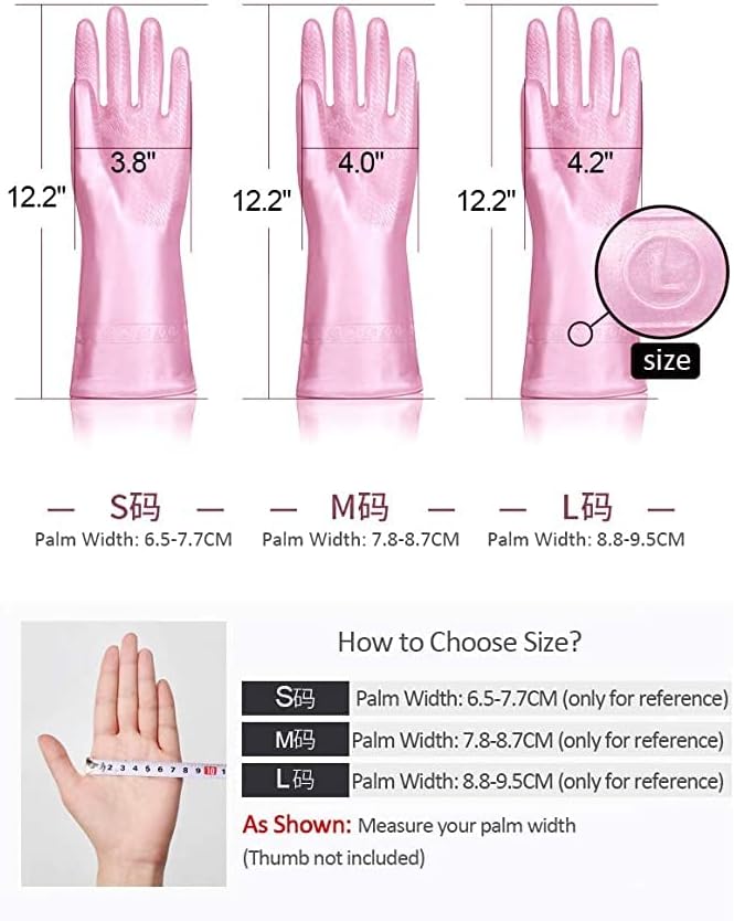 Alimat PluS Kitchen Gloves Latex Free, Cotton Flock Liner, 2 Pairs, Large | Reusable Dishwashing Gloves with Non Slip Embossed Texture, Waterproof Cleaning Gloves for Laundry, Gardening