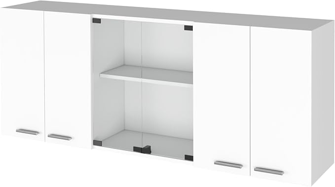FM FURNITURE Yuma 59" Wall Cabinet, with Two Close cabinets and Two Open Shelves - White. for Kitchen Room