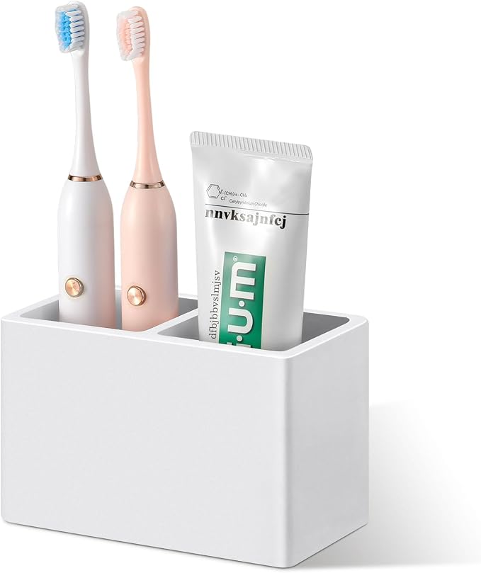 Luxspire Diatomite Toothbrush Holder, 2 Slots, Light Gray | Fast Drying, Diatomaceous Earth, Electric Tooth Brush and Toothpaste Organizer, For Bathroom Kitchen Vanity Countertop