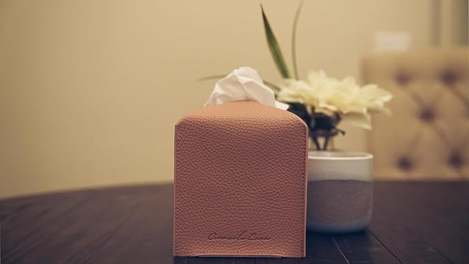 Premium PU Leather Tissue Box Holder - Elegant Hotel-Style Tissue Box Cover for Home, Office & Car Décor, Tissues Cube Organizer for a Natural & Classic Look (Pink 2 Pack)