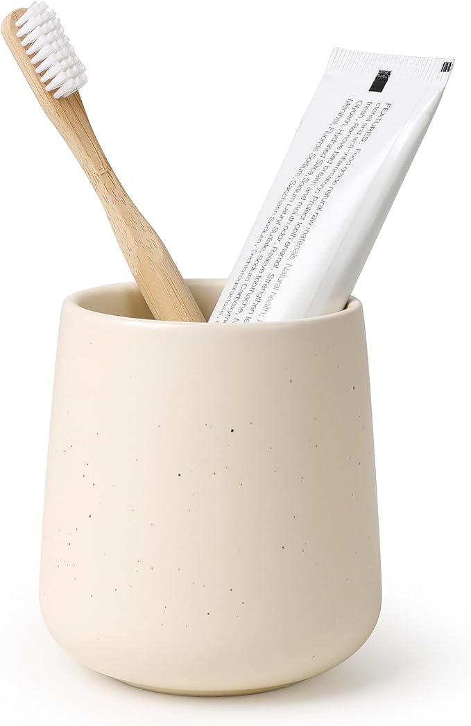 BosilunLife Ceramic Toothbrush Holder (Apricot, Rounded Base)