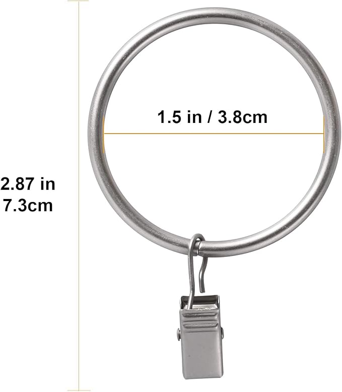 Lansian 44 Pack Curtain Rings with Clips Hooks 1.5 in Diameter Rustproof | Metal Stainless Steel Drapery Rings for Tension Rod Bracket Eyelets Decorative Hanger, Fits 1.38 in Rods, Matte Silver