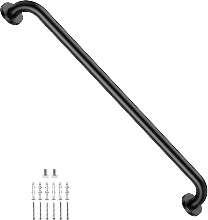 ZUEXT 32 Inch Matte Black Stainless Steel Bathroom Shower Grab Bar | Grab Bar Handle for Wall, Shower Balance Bar, Safety Hand Rail Support, for Handicap Elderly Injury Seniors, 1.25" Diameter