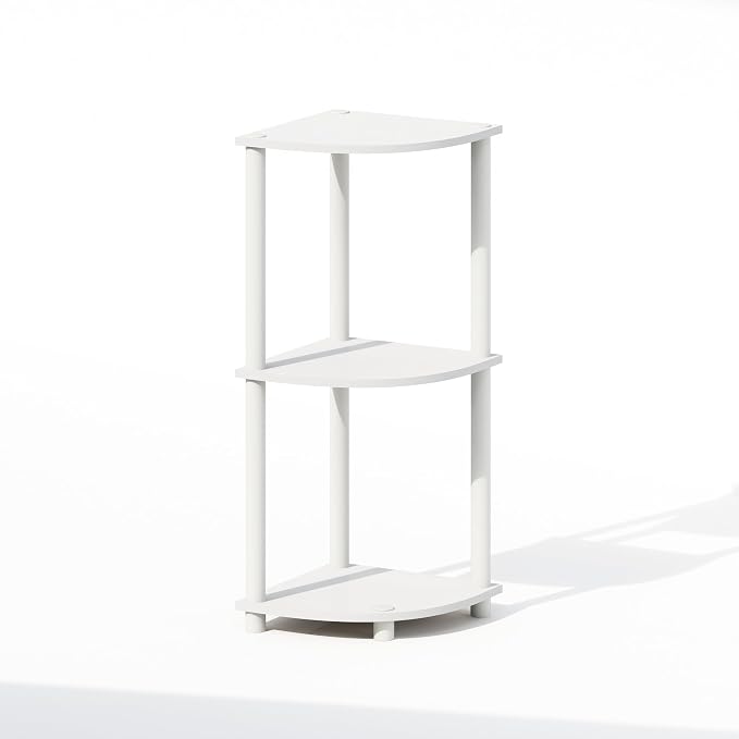 Furinno Turn-N-Tube Corner Shelf, 3-Tier Corner Bookshelf, White | Display Storage Shelves with Open Shelves, for Organization and Storage, Living Room, Home Office, Garage