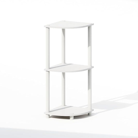 Furinno Turn-N-Tube Corner Shelf, 3-Tier Corner Bookshelf, White | Display Storage Shelves with Open Shelves, for Organization and Storage, Living Room, Home Office, Garage