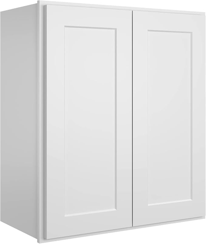 ROOMTEC Wood Wall-Mounted Cabinet,Bathroom Medicine Cabinet with Adjustable Shelves and 2 Soft-Close Doors,Laundry Storage Cabinet for Bathroom,Kitchen,Living Room 12" D*24" W*36" H,Shaker White