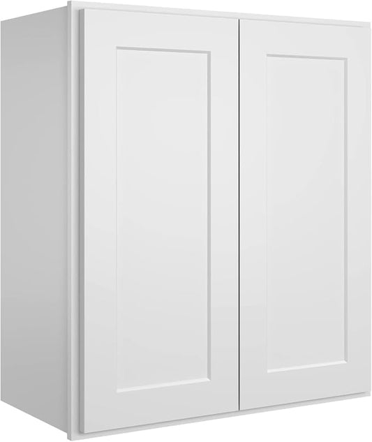 ROOMTEC Wood Wall-Mounted Cabinet,Bathroom Medicine Cabinet with Adjustable Shelves and 2 Soft-Close Doors,Laundry Storage Cabinet for Bathroom,Kitchen,Living Room 12" D*24" W*36" H,Shaker White