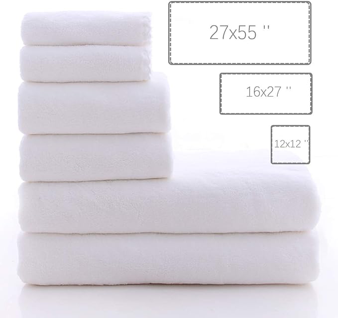 MOONQUEEN Ultra Soft Towel Set - Quick Drying - 2 Bath Towels 2 Hand Towels 2 Washcloths - Microfiber Coral Velvet Highly Absorbent Towel for Bath Fitness, Sports, Yoga, Travel (White, 6 Pieces)