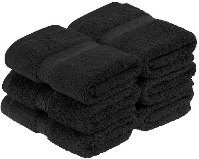 Superior Egyptian Cotton Plush & Absorbent, Face Towel Set of 6, Black | Quick Dry, Soft Luxury Towel Set, Bath Essentials for Bathroom, Guest Bath, Spa, 6 Piece Face, Madeline Towels