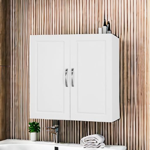 Haotian Wall Cabinet Laundry Room, Medicine Cabinet for Bathroom Kitchen Garage, Wall Storage Cabinet with Adjustable Shelf, White FRG231-W | Over the Toilet Storage Cabinet, Floating Wall Storage Medicine Cabinet With Customizable Shelf, FRG231-W