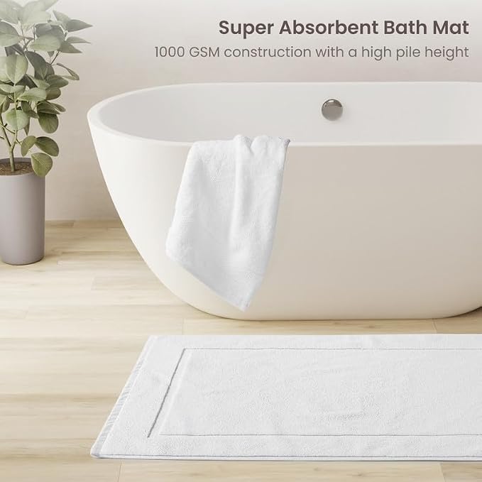 100% Organic Cotton Bath Towel Set | 700 GSM Plush 7-Piece Premium Towel Set GOTS Certified, 2 Bath Towels, 2 Hand Towels & 2 Washcloths, 1 Bath Mat - White