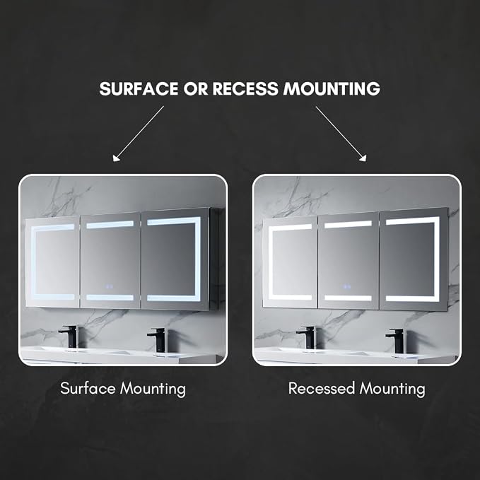 Blossom LED Lighted Bathroom Medicine Cabinet Mirror, Defogger, 60x26 | Bathroom Storage Cabinet, Medicine Cabinets Organizer, Vanity Mirror with Storage, Recessed/Surface Mount, Adjustable Shelves