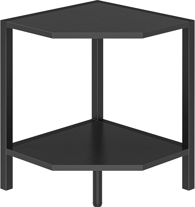 Creso hom Corner Shelf Stand, 2 Tier Industrial Corner Bookshelf | Multipurpose Standing Corner Display Shelf Countertop Organizer for Living Room Kitchen Bedroom Office, Black
