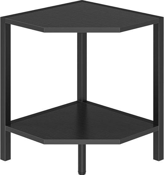 Creso hom Corner Shelf Stand, 2 Tier Industrial Corner Bookshelf | Multipurpose Standing Corner Display Shelf Countertop Organizer for Living Room Kitchen Bedroom Office, Black