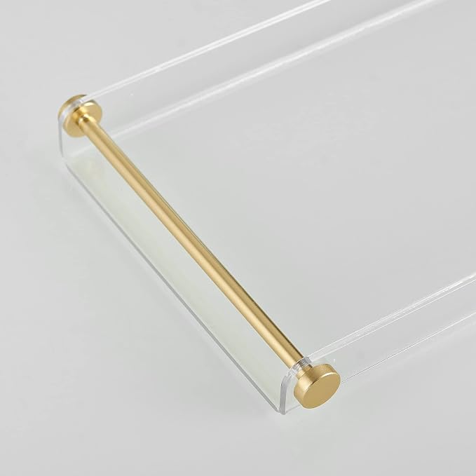 Clear Acrylic Bathtub Tray, Gold Rail Waterproof Tub Caddy Accessory | Sturdy Transparent Panel, Holds Reading Materials, Cell Phones and Wine Glasses, Ideal Spa Decor and Premium Gift for Women