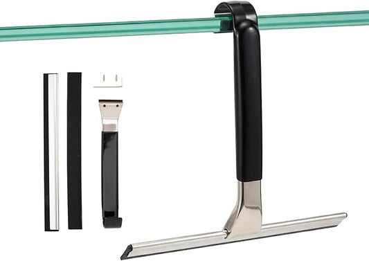 Stainless Steel All-Purpose Shower Squeegee for Glass Doors | 10" Wide Shower Glass Squeegee with Hook, Squeegee for Shower Glass, Tile, Bathroom, Car Glass, Mirror