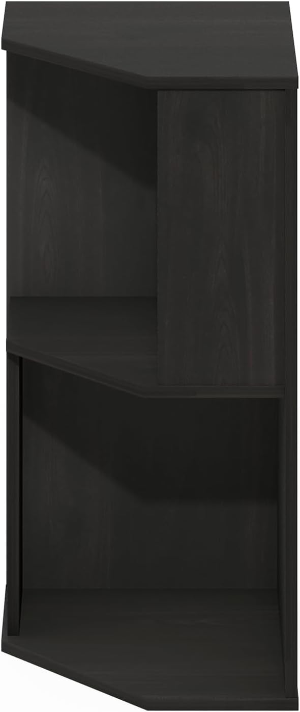 Furinno ECON Corner Shelf, 2-Tier Corner Book Shelf, Standing Storage Shelves, Cube Display Rack, Bookshelf, for Organization and Storage, Living Room, Home Office, Espresso