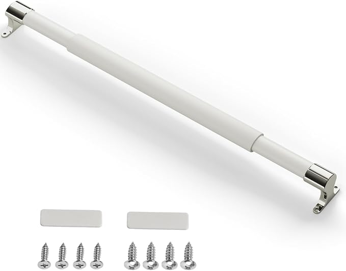 RV Screen Door Grab Bar, Camper Door Support Handle Bar Accessories | Easy Grip Handle, Adjustable 21.5"-32", Centering Guide Marks, Aluminum Bar with Zinc Alloy Base, Protects Screen Doors-White