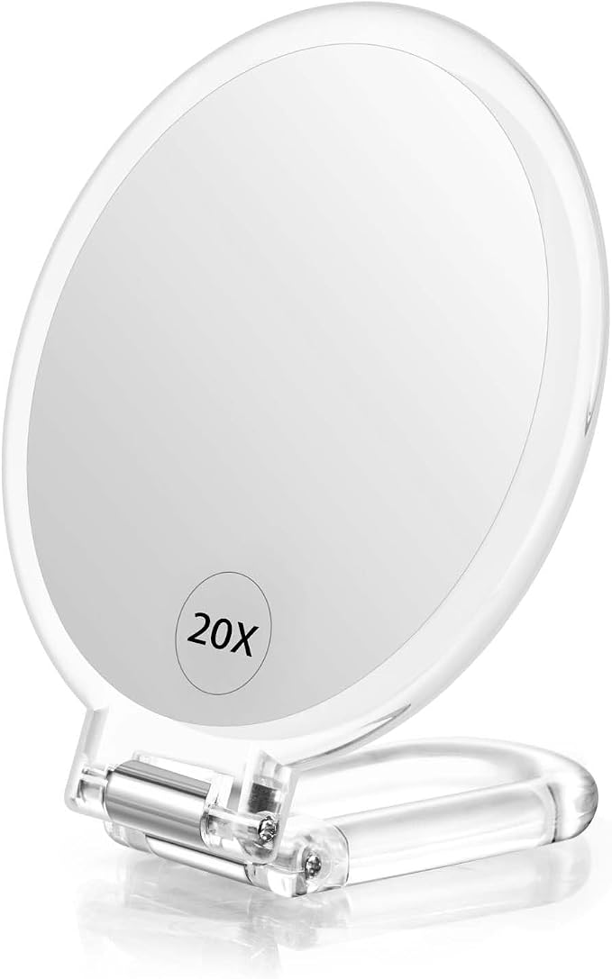 CLSEVXY Magnifying Handheld Mirror Double Sided, Magnification Hand Mirrors, Travel Folding Hand Held Mirror, 360°Rotation Pedestal Makeup Vanity Mirror