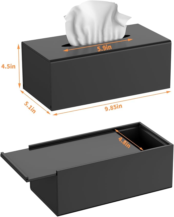 FEMELI Matte Black Long Tissue Boxs Covers Holder Rectangular Acrylic Home | Acrylic Black Matte Tissue Box Cover Modern Decorative Facial Paper Dispenser for Bathroom Bedroom Kitchen