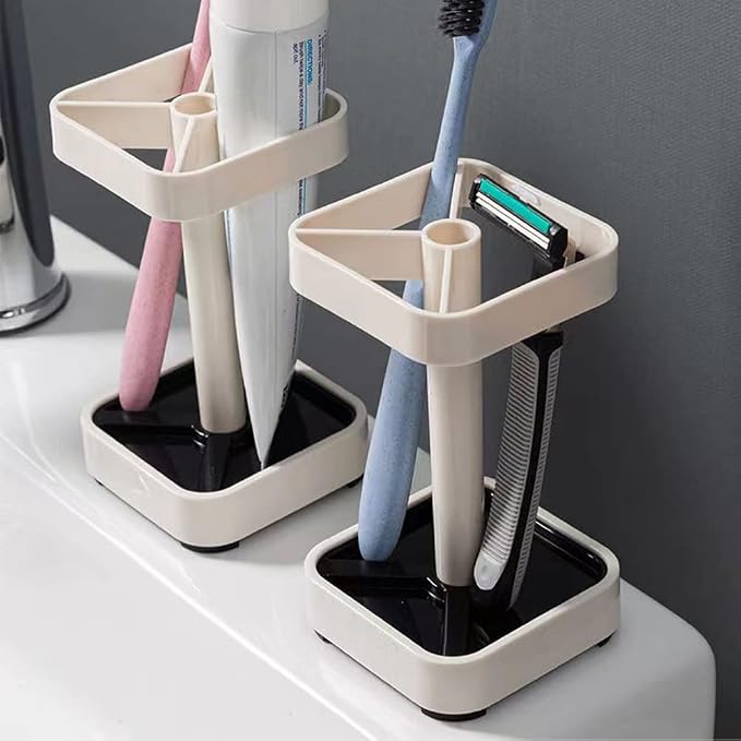 Toothbrush Holder with Cup/Cover Contains 3 Slots, Compatible with Conventional Toothbrushes, Can Store Toothpaste (Rectangle)