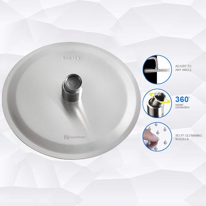 NearMoon Rain Shower Head, Ultra-Thin Design-Pressure Boosting, Awesome Some Experience, High Flow Stainless Steel Rainfall Head (8 Inch,Brushed Nickel)