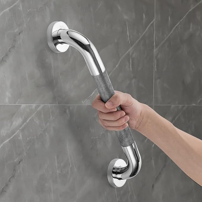 Grab Bars for Shower, 18 Inch Shower Handle, 2 Pack, Polished Nickel | Grab Bars for Bathroom, Stainless Steel, Anti-Slip Textured Grip, 1-Inch Diameter, Wall-Mounted Safety Support for Seniors