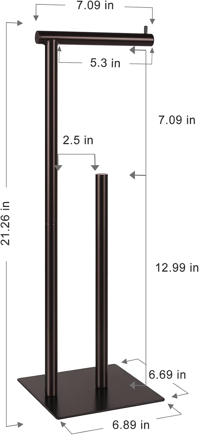 OYEAL Metal Toilet Paper Holder Stand Freestanding TP Holder with Storage | Floor Standing Toilet Paper Roll Dispenser for Bathroom Storage Holds Reserve Mega Rolls, Brown
