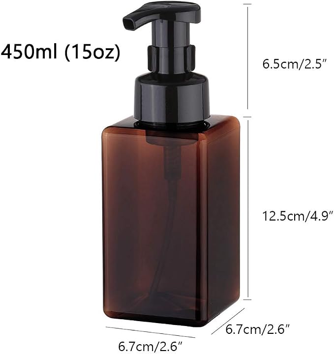 UUJOLY Foaming Soap Dispenser, 450ml (15oz) Refillable Pump Bottle Plastic for Liquid Soap, Shampoo, Body Wash (2 Pcs) (Amber) | Hand Dispenser for Liquid Soap, Shampoo & Body Wash – Saves Soap with Rich Foam, Reusable, Easy to Refill, BPA-Free