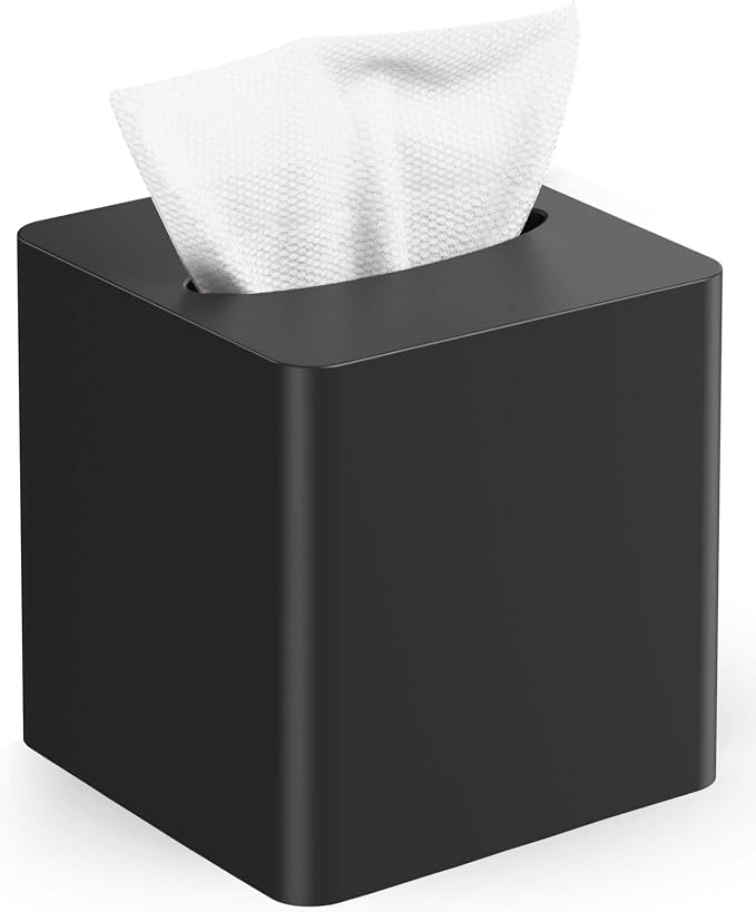 Livelab Tissue Box Cover Square - Oak Wood Tissue Box Holder for Living Room, Dinner Table, Bathroom, Office - Decorative Wooden Cube Facial Tissue Cover for Modern Farmhouse Home Decor | Black
