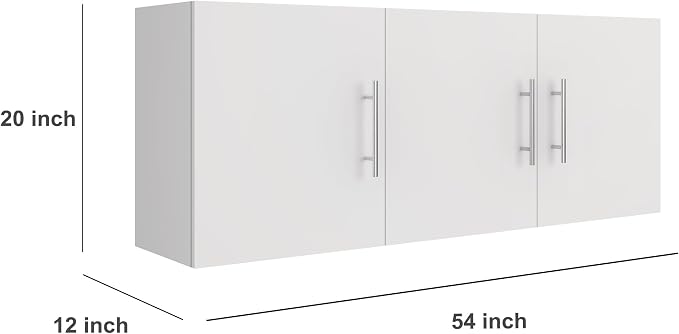 Laundry Wall Cabinet set of 2, 54"W x 12"D x 20"H Wooden Wall Mounted Storage Cabinet, 3 Door Cabinet with Soft Close, Metal Handle, Adjustable Shelf,for Kitchen, Garage, Laundry, Bathroom, White