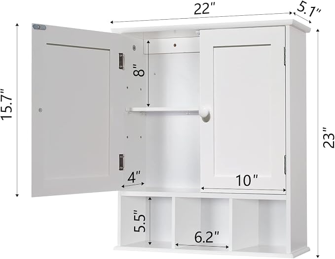 TaoHFE White Bathroom Wall Cabinet with 2 Door Adjustable Shelves | Over The Toilet Storage White Wall Mounted Medicine Cabinets for Bathroom Laundry Room Kitchen