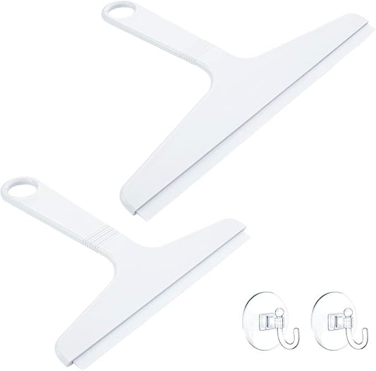 New Talent 2 PCS Shower Squeegee White, for Shower Glass, Shower Doors, Bathroom, Window and Car Glass(1 Large and 1 Small)