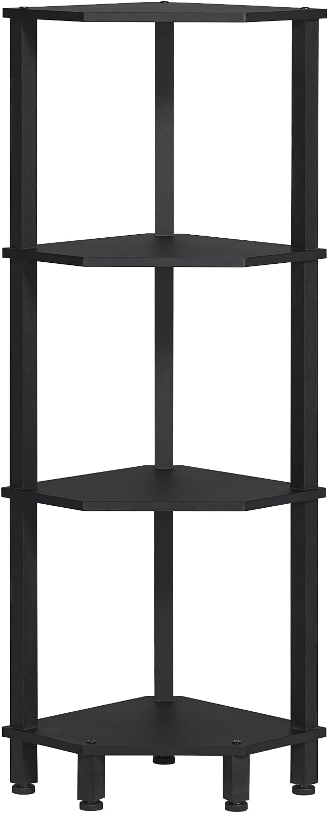 YUFAM 4-Tier Corner Shelf, Black | Wooden Corner Bookshelf for Small Spaces, Corner Standing Shelf with Sturdy 5-Leg Base