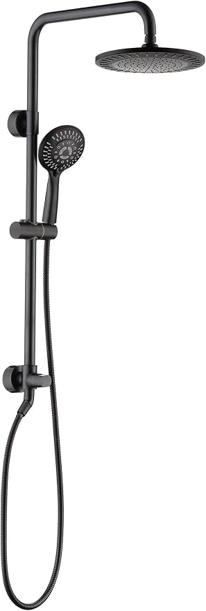 BRIGHT SHOWERS Shower System, 9 Inch Rain Shower Head with 5-Function Hand Shower, Dual Shower Combo with Height Adjustable Holder, Solid Brass Rail, 60 Inch Stainless Steel Hose, Oil-Rubbed Bronze