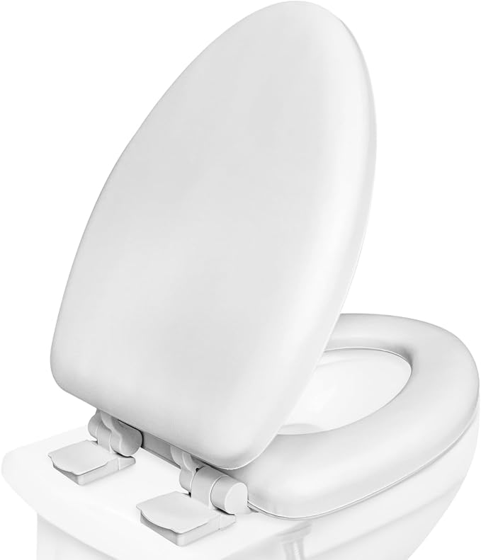 Plexon Soft Cushioned Toilet Seat, Elongated White, Slow-Close Lid & Seat, Quick-Release Hinge, Easy To Clean & Change