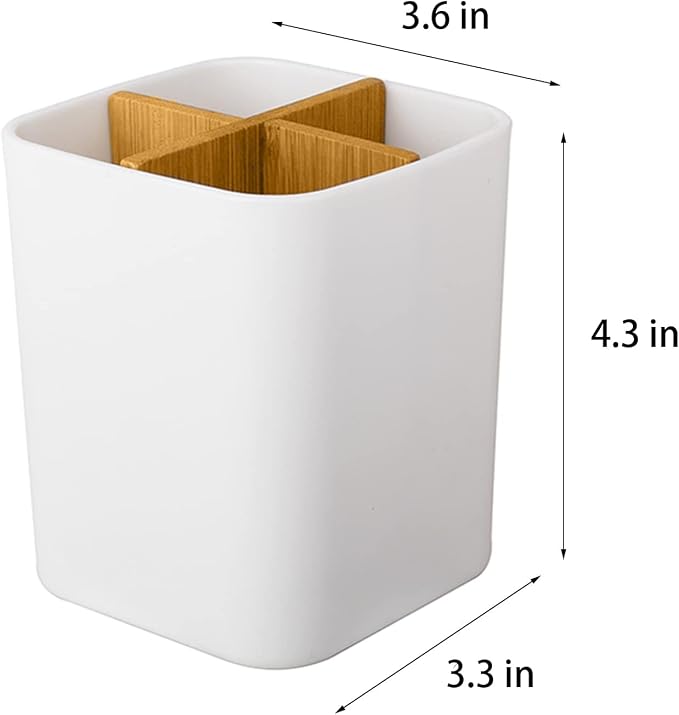 Bamboo Toothbrush Holder for Bathrooms Toothpaste Organizer - White | Detachable Inserts, 4 Slots, Bathroom Counter Organizer, for Kids Electric Toothbrushes, Floss, Razors