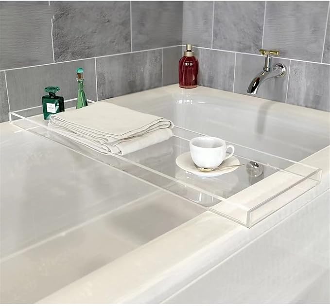 WANLIAN Luxury Bathtub Caddy Tray for Bathroom and Shower Storage - Clear Handles