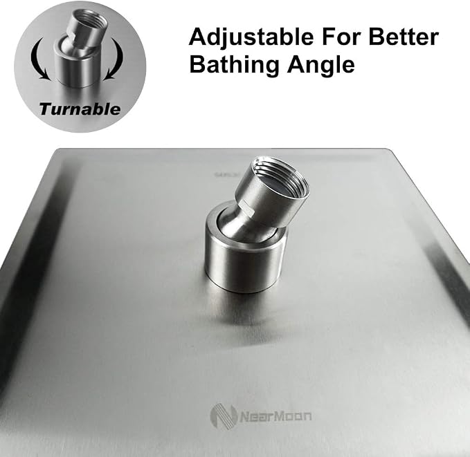 NearMoon Rain Shower Head, High Flow Stainless Steel Square Rainfall Shower, High Pressure Design, Awesome Shower Experience Even At Low Water Flow (8 Inch, Brushed Nickel)
