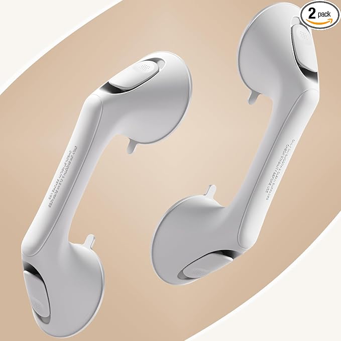 2 Pack 12 Inch Grab Bars for Bathtubs and Showers for Seniors, Heavy Duty Shower Handle for Elderly, Suction Cup Removable Handrails Handicap Bath Grip Bathroom Upgrade Safety Grips (White)