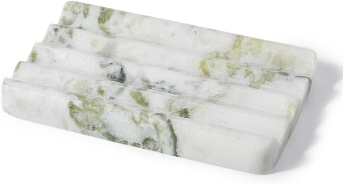 Karibiber Marble Soap Dish, Large Stone Bar Soap Holder Shower, Green Bathroom Soaps Saver, Easy Cleaning Natural Stone Sponge Holder for Kitchen Sink, Executive Jewelry Ring Tray