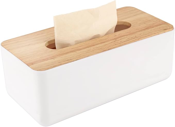 Wood Tissue Box Cover Gloves Box Holder Wooden Rectangular Tissue Box Holder for Storage on Bathroom Vanity, Countertop, Bedroom Dresser (Large(10.2 x 5.1 x 4.5))